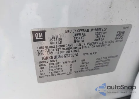 2017 GMC Acadia Slt-1 from USA, damaged, VIN 1GKKNULS6HZ320014